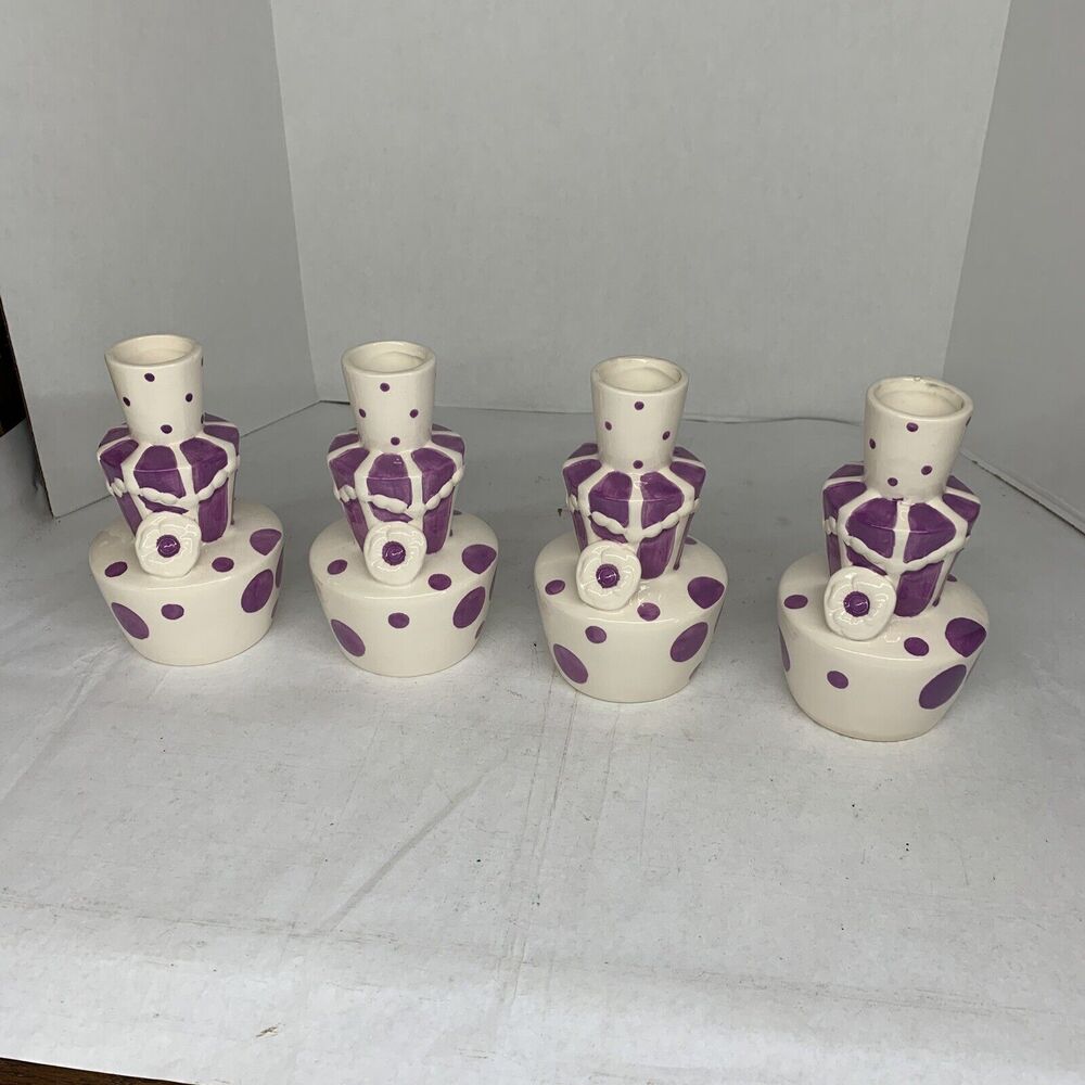 Retro Birthday Vases Lavender And White Set Of Four